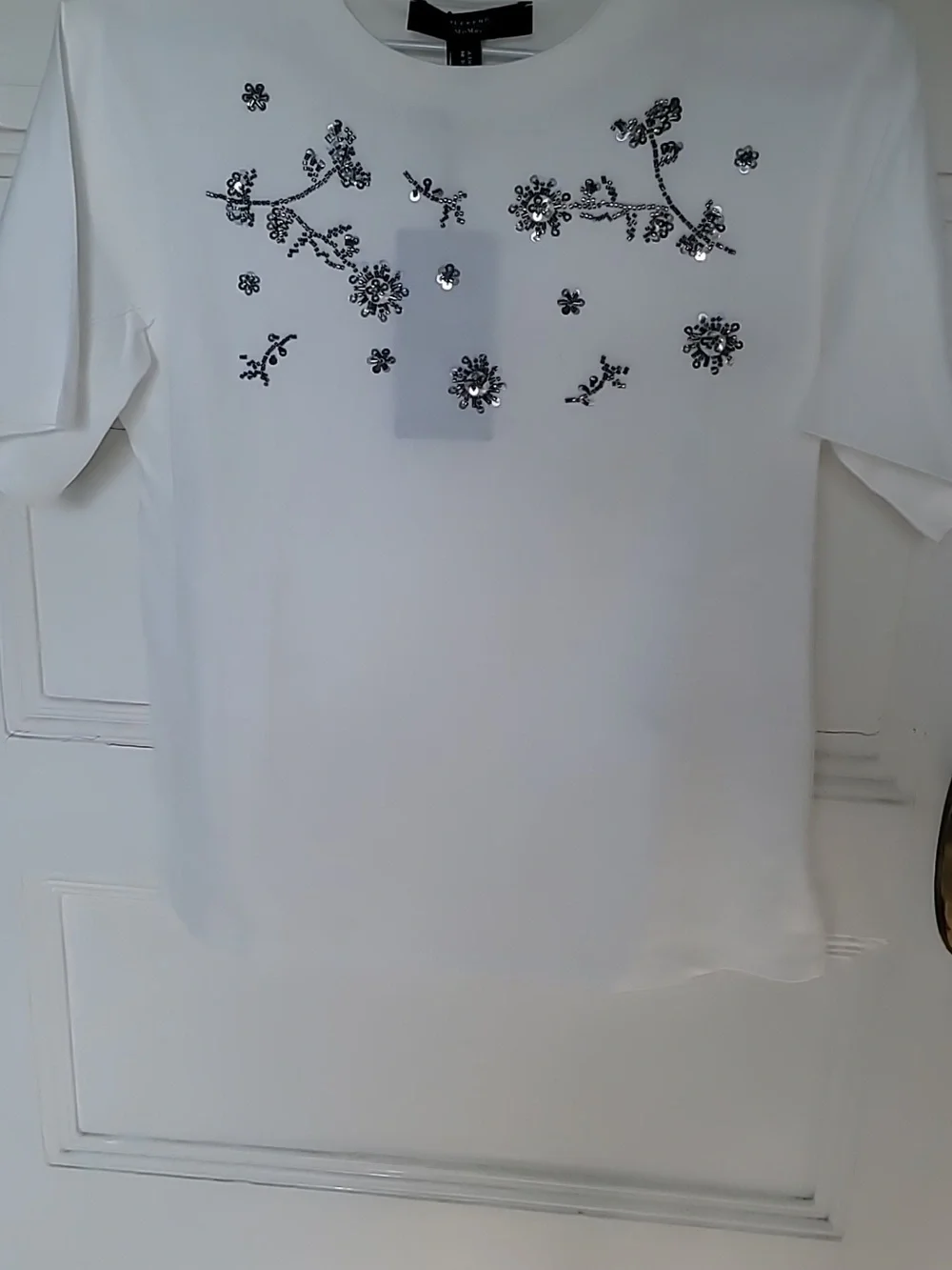 Weekend By Max Mara Print and Embroidery Embellished T-Shirt Sz S White New - Picture 3 of 16